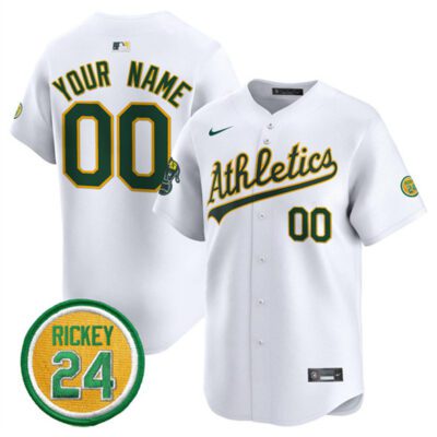 Oakland Athletics Active Player Custom White 2024 Home Limited With Rickey Henderson Patch Stitched Jersey