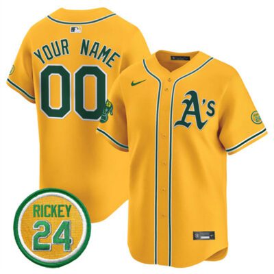 Oakland Athletics Active Player Custom Yellow 2024 Limited With Rickey Henderson Patch Stitched Jersey