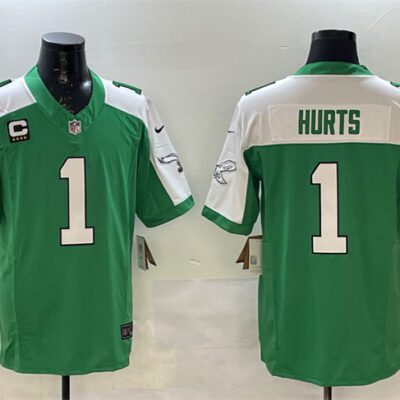 Philadelphia Eagles #1 Jalen Hurts Green/White F.U.S.E. 4-Star C Patch Vapor Untouchable Limited Football Stitched Jersey
