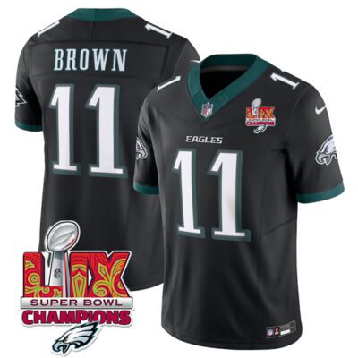 Philadelphia Eagles #11 A.J. Brown Black 2025 Eagles Logo Super Bowl LIX Patch F.U.S.E. Vapor Untouchable Limited Football Stitched Jersey