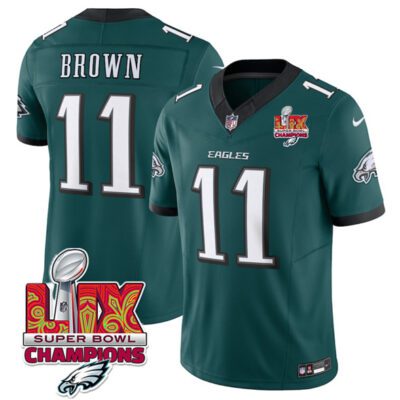 Philadelphia Eagles #11 A.J. Brown Green 2025 Eagles Logo Super Bowl LIX Patch F.U.S.E. Vapor Untouchable Limited Football Stitched Jersey