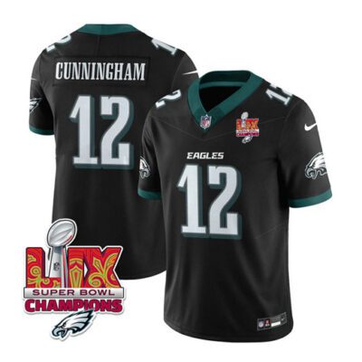 Philadelphia Eagles #12 Randall Cunningham Black 2025 Eagles Logo Super Bowl LIX Patch F.U.S.E. Vapor Limited Football Stitched Jersey