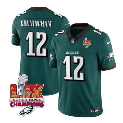 Philadelphia Eagles #12 Randall Cunningham Green 2025 Eagles Logo Super Bowl LIX Patch F.U.S.E. Vapor Limited Football Stitched Jersey