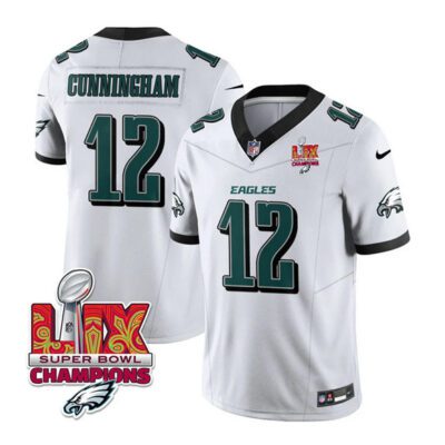 Philadelphia Eagles #12 Randall Cunningham White 2025 Eagles Logo Super Bowl LIX Patch F.U.S.E. Vapor Limited Football Stitched Jersey