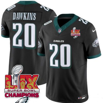 Philadelphia Eagles #20 Brian Dawkins Black 2025 Eagles Logo Super Bowl LIX Patch F.U.S.E. Vapor Limited Football Stitched Jersey