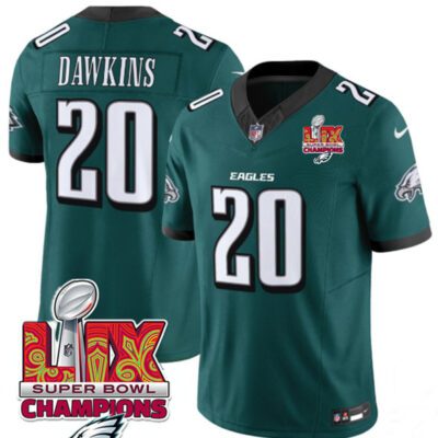 Philadelphia Eagles #20 Brian Dawkins Green 2025 Eagles Logo Super Bowl LIX Patch F.U.S.E. Vapor Limited Football Stitched Jersey