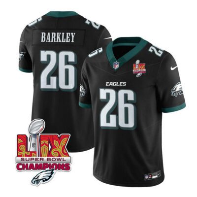 Philadelphia Eagles #26 Saquon Barkley Black 2025 Eagles Logo Super Bowl LIX Patch F.U.S.E. Vapor Untouchable Limited Football Stitched Jersey