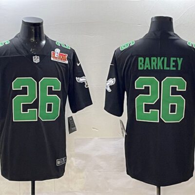 Philadelphia Eagles #26 Saquon Barkley Black 2025 Super Bowl LIX Patch Throwback Vapor Untouchable Limited Football Stitched Jersey