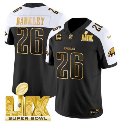 Philadelphia Eagles #26 Saquon Barkley Black Gold 2025 Super Bowl LIX With 4-Star C Patch New F.U.S.E. Vapor Untouchable Limited Football Stitched Jersey