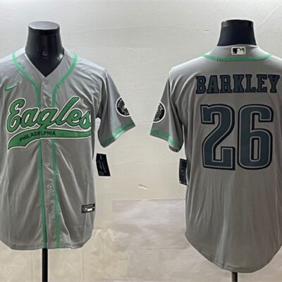 Philadelphia Eagles #26 Saquon Barkley Gray Cool Base Stitched Baseball Jersey