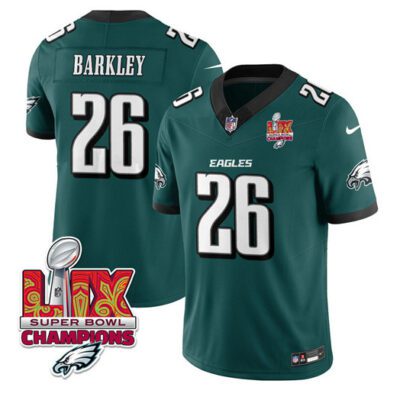 Philadelphia Eagles #26 Saquon Barkley Green 2025 Eagles Logo Super Bowl LIX Patch F.U.S.E. Vapor Untouchable Limited Football Stitched Jersey