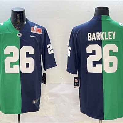 Philadelphia Eagles #26 Saquon Barkley Green & Navy Split 2025 Super Bowl LIX Patch Vapor Untouchable Limited Football Stitched Jersey