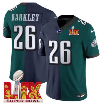 Philadelphia Eagles #26 Saquon Barkley Green/Navy 2025 Super Bowl LIX Patch F.U.S.E. Vapor Untouchable Limited Football Stitched Jersey