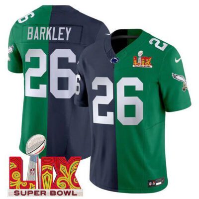 Philadelphia Eagles #26 Saquon Barkley Kelly Green/Navy 2025 Super Bowl LIX Patch F.U.S.E. Vapor Untouchable Limited Football Stitched Jersey