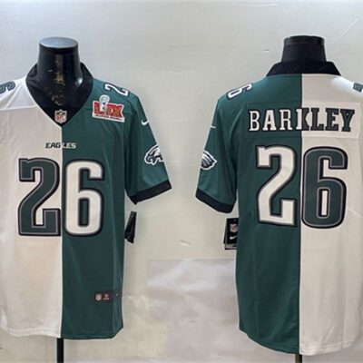 Philadelphia Eagles #26 Saquon Barkley White & Green Split 2025 Super Bowl LIX Patch Vapor Untouchable Limited Football Stitched Jersey