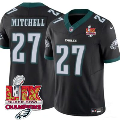 Philadelphia Eagles #27 Quinyon Mitchell Black 2025 Eagles Logo Super Bowl LIX Patch F.U.S.E. Vapor Untouchable Limited Football Stitched Jersey