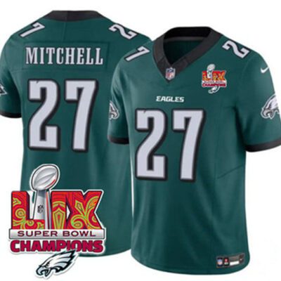 Philadelphia Eagles #27 Quinyon Mitchell Black 2025 Eagles Logo Super Bowl LIX Patch F.U.S.E. Vapor Untouchable Limited Football Stitched Jersey