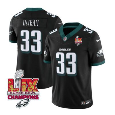 Philadelphia Eagles #33 Cooper DeJean Black 2025 Eagles Logo Super Bowl LIX Patch F.U.S.E. Vapor Untouchable Limited Football Stitched Jersey