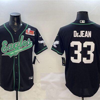 Philadelphia Eagles #33 Cooper DeJean Black 2025 Super Bowl LIX Patch Cool Base Stitched Baseball Jersey