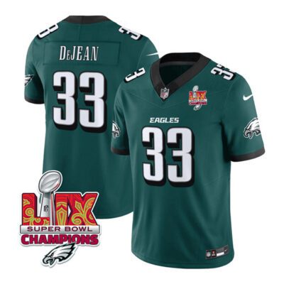 Philadelphia Eagles #33 Cooper DeJean Green 2025 Eagles Logo Super Bowl LIX Patch F.U.S.E. Vapor Untouchable Limited Football Stitched Jersey