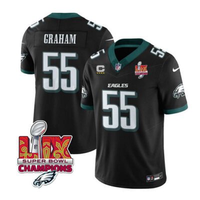 Philadelphia Eagles #55 Brandon Graham Black 2025 Eagles Logo Super Bowl LIX Patch And 4-Star C Patch F.U.S.E. Vapor Limited Football Stitched Jersey