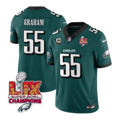 Philadelphia Eagles #55 Brandon Graham Green 2025 Eagles Logo Super Bowl LIX Patch And 4-Star C Patch F.U.S.E. Vapor Limited Football Stitched Jersey