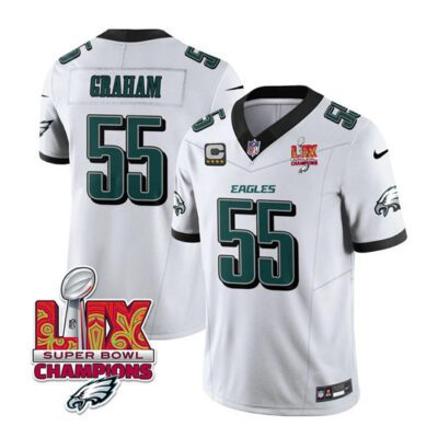 Philadelphia Eagles #55 Brandon Graham White 2025 Eagles Logo Super Bowl LIX Patch And 4-Star C Patch F.U.S.E. Vapor Limited Football Stitched Jersey