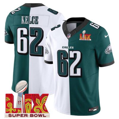 Philadelphia Eagles #62 Jason Kelce Green/White 2025 Super Bowl LIX Patch F.U.S.E. Vapor Untouchable Limited Football Stitched Jersey