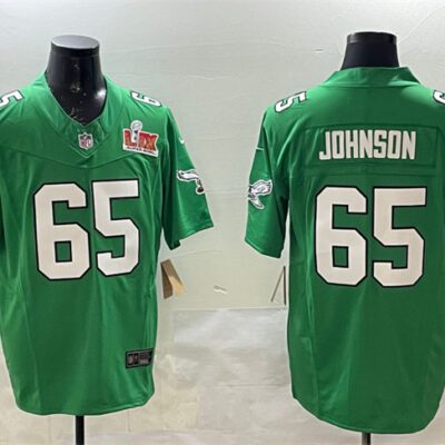 Philadelphia Eagles #65 Lane Johnson Green 2025 Super Bowl LIX Patch F.U.S.E. Throwback Vapor Untouchable Limited Football Stitched Jersey