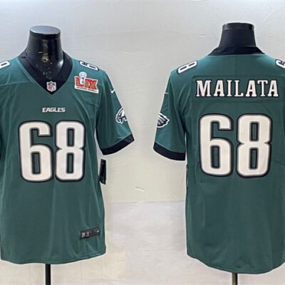 Philadelphia Eagles #68 Jordan Mailata Green 2025 Super Bowl LIX Patch New Vapor Untouchable Limited Football Stitched Jersey