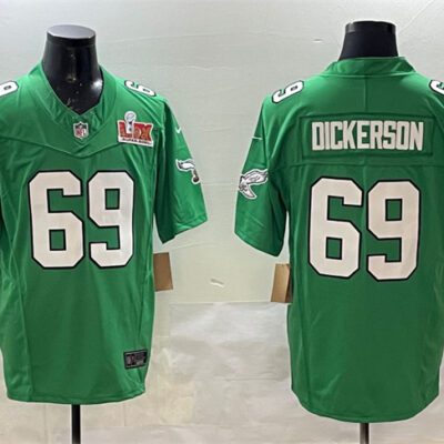 Philadelphia Eagles #69 Landon Dickerson Green 2025 Super Bowl LIX Patch F.U.S.E. Throwback Vapor Untouchable Limited Football Stitched Jersey