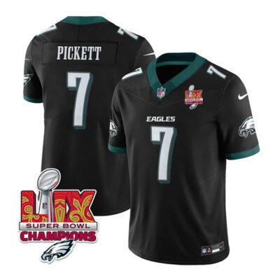 Philadelphia Eagles #7 Kenny Pickett Black 2025 Eagles Logo Super Bowl LIX Patch F.U.S.E. Vapor Limited Football Stitched Jersey
