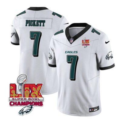Philadelphia Eagles #7 Kenny Pickett White 2025 Eagles Logo Super Bowl LIX Patch F.U.S.E. Vapor Limited Football Stitched Jersey
