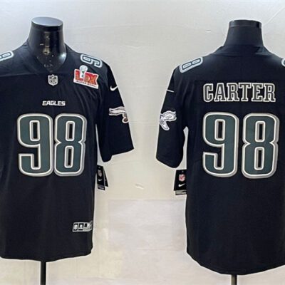 Philadelphia Eagles #98 Jalen Carter Black 2025 Super Bowl LIX Patch Fashion New Vapor Untouchable Limited Football Stitched Jersey