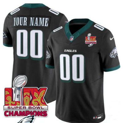 Philadelphia Eagles Active Player Custom Black 2025 Eagles Logo Super Bowl LIX Patch F.U.S.E. Vapor Limited Football Stitched Jersey