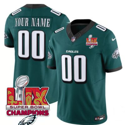 Philadelphia Eagles Active Player Custom Green 2025 Eagles Logo Super Bowl LIX Patch F.U.S.E. Vapor Limited Football Stitched Jersey
