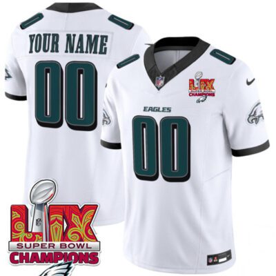 Philadelphia Eagles Active Player Custom White 2025 Eagles Logo Super Bowl LIX Patch F.U.S.E. Vapor Limited Football Stitched Jersey