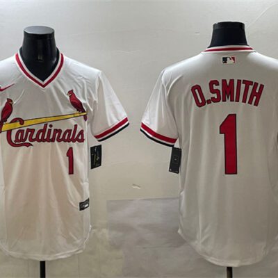 St. Louis Cardinals #1 Ozzie Smith White With Patch Stitched Baseball Jersey