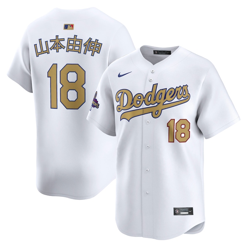 Yoshinobu Yamamoto Los Angeles Dodgers 2025 Gold Collection Kanji Limited Jersey - White