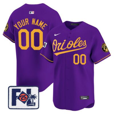 Baltimore Orioles 2025 Spring Training Patch Vapor Premier Limited Custom Jersey - Purple Gold