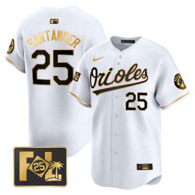 Baltimore Orioles 2025 Spring Training Patch Vapor Premier Limited Jersey - White Gold Anthony Santander