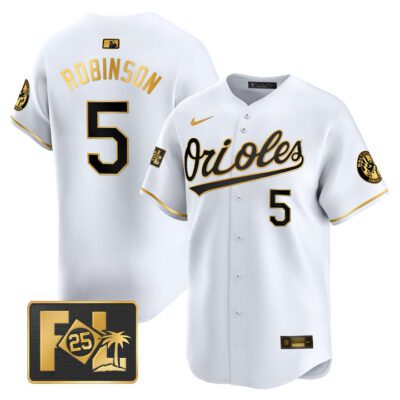 Baltimore Orioles 2025 Spring Training Patch Vapor Premier Limited Jersey - White Gold Brooks Robinson