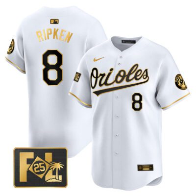 Baltimore Orioles 2025 Spring Training Patch Vapor Premier Limited Jersey - White Gold Cal Ripken