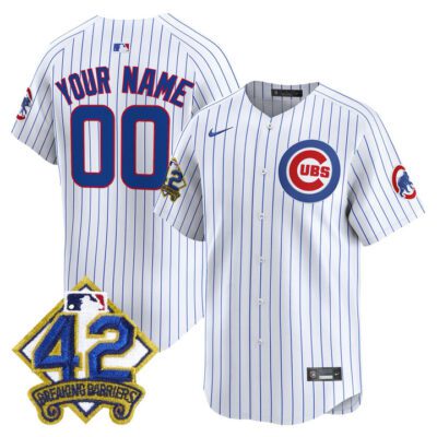 Chicago Cubs 2025 Jackie Robinson Patch Vapor Premier Limited Custom Jersey - Pinstripe