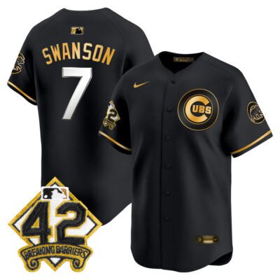Chicago Cubs 2025 Jackie Robinson Patch Vapor Premier Limited Jersey - Black Gold Dansby Swanson