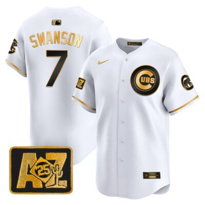 Chicago Cubs 2025 Spring Training Patch Vapor Premier Limited Jersey - White Gold Dansby Swanson