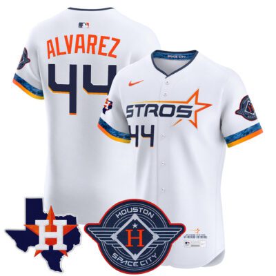 Houston Astros 2025 City Connect Texas Patch Vapor Premier Elite Jersey - White Yordan Alvarez