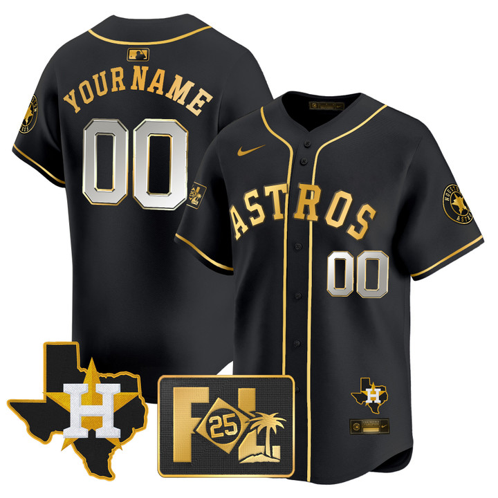 Houston Astros 2025 Spring Training & Texas Patch Vapor Premier Limited Custom Jersey - Black Gold