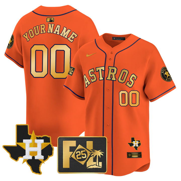 Houston Astros 2025 Spring Training & Texas Patch Vapor Premier Limited Custom Jersey - Orange Gold