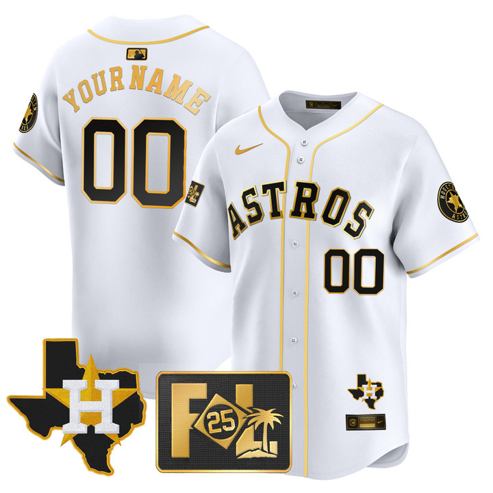 Houston Astros 2025 Spring Training & Texas Patch Vapor Premier Limited Custom Jersey - White Gold